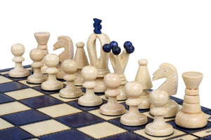 Pièces d'échecs en Bois artisanale - Ensemble Couronne Bleue
