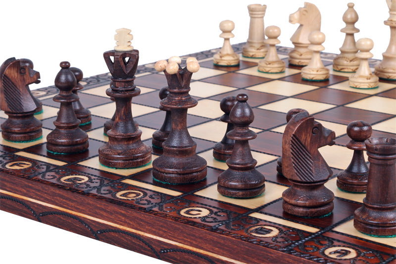Square Jeu D'Échecs Romain Gold – Échiquier Bois Hêtre/Bouleau 52x52 Cm – Pièces Métallisées Noir Et Or – Hauteur Roi 96 Mm