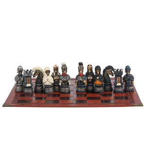 jeu d'échec design jeu d'échec a thème pièces d'échiquier originales et pièces d'échecs en résine avec un jeux d'échecs design en cuir enroulable avec échiquier tête de mort halloween fantôme