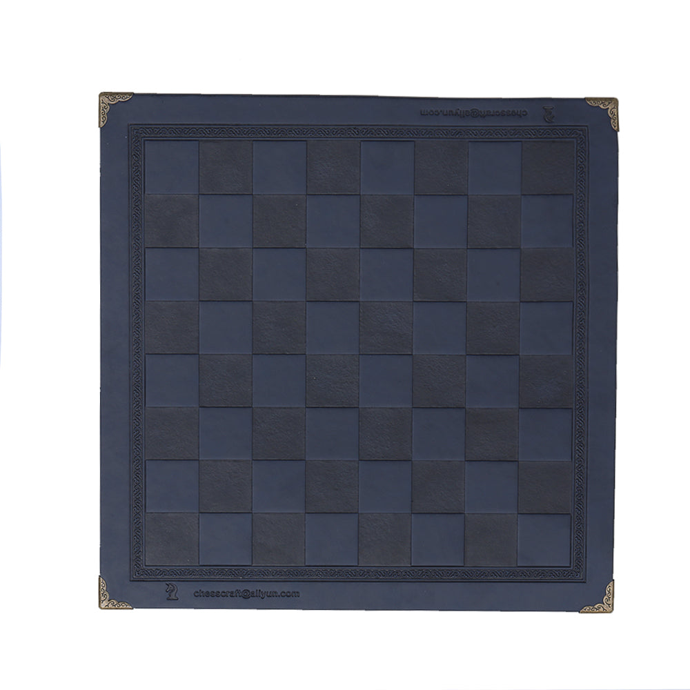 Échiquier en Cuir Enroulable Design avec bordure en métal de couleur bleu marine pliable jeu d'échec en cuir