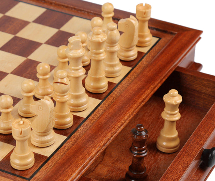 échiquier en bois jeu d'échec en bois magnétique avec tiroir de rangement