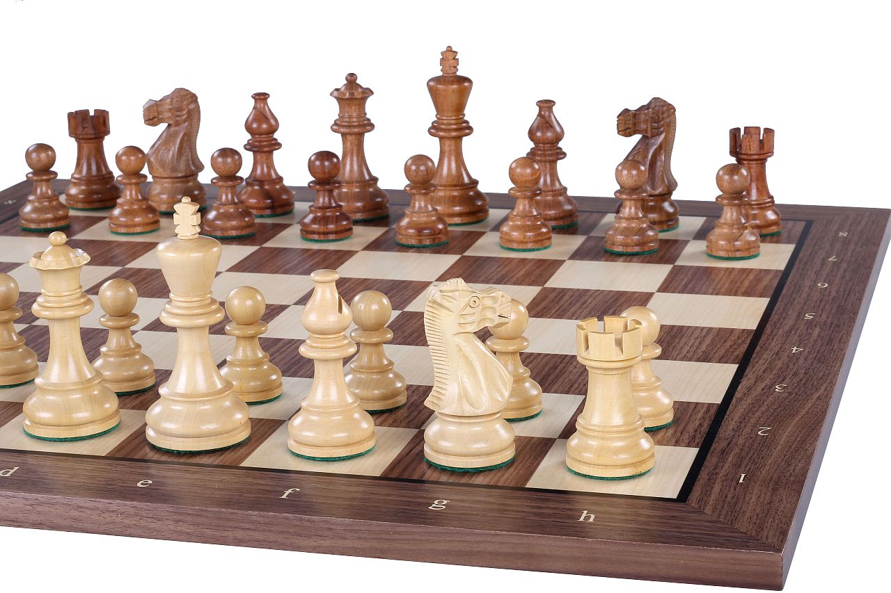 Échiquier en Bois de Noyer et d'érable de taille numéro 6 avec pièces d'échecs en bois