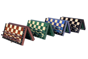 Jeu d'Échec et Échiquier en Bois Standard - Pliant & Magnétique - 4 couleurs différentes - marron, bleu, noir et vert