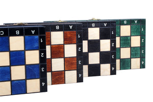 Jeu d'Échec et Échiquier en Bois Standard - Pliant & Magnétique - 4 couleurs différentes - marron, bleu, noir et vert