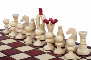 Pièces d'échecs en Bois artisanale couleur Blanche et Rouge