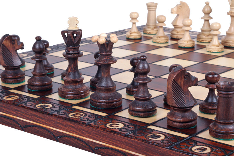 Hamon, jeu d'échecs avec échiquier en bois