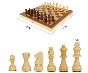 Jeux d'échecs en bois pliable de voyage magnétique, échiquier en bois et pièces d'échecs en bois