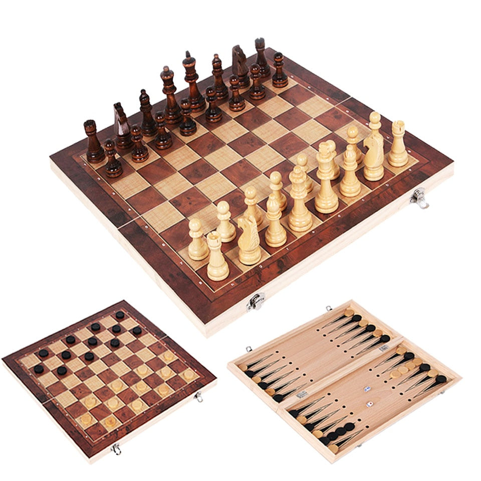 jeux d'échecs en bois de voyage avec jeu de dame en bois, jeu d'échecs en bois naturel