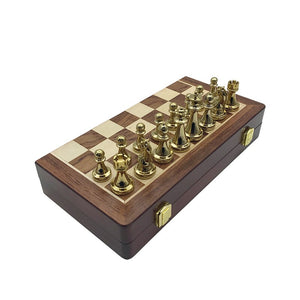 jeu d'échec en bois de voyage de luxe échiquier en bois de voyage de luxe magnétique avec rangement intérieur les pièces d'échec en métal décorer pour voyager