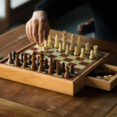 jeu d'échec en bois massif de luxe moderne échiquier en bois de luxe avec tiroir de rangement pièces d'échec en bois
