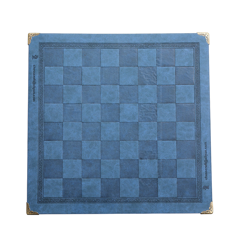 Échiquier en Cuir Enroulable Design avec bordure en métal de couleur bleu acier pliable jeu d'échec en cuir