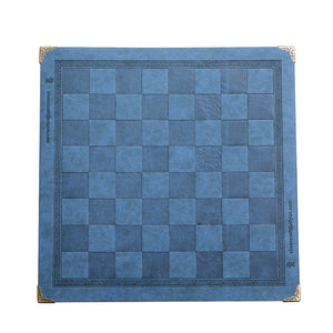 Échiquier en Cuir Enroulable Design avec bordure en métal de couleur bleu acier pliable jeu d'échec en cuir