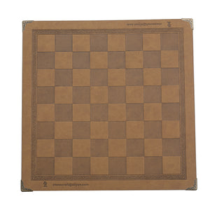 Échiquier en Cuir Enroulable Design avec bordure en métal de couleur marron kaki pliable jeu d'échec en cuir