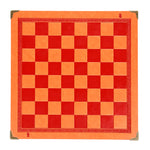 Charger l&#39;image dans la galerie, Échiquier en Cuir Enroulable Design avec bordure en métal de couleur orange et rouge pliable jeu d&#39;échec en cuir
