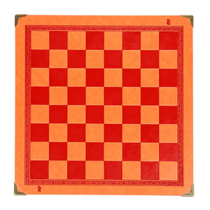 Échiquier en Cuir Enroulable Design avec bordure en métal de couleur orange et rouge pliable jeu d'échec en cuir