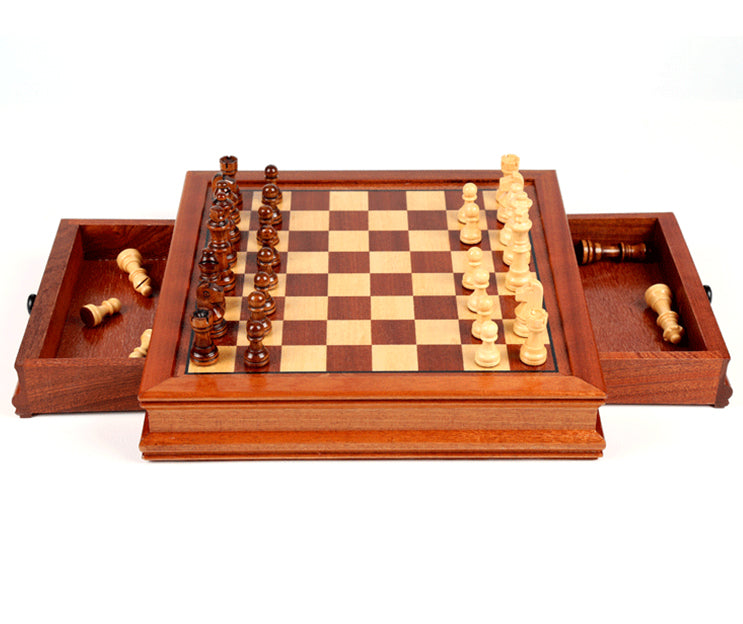échiquier en bois jeu d'échec en bois avec tiroir de rangement pièces d'échecs en bois