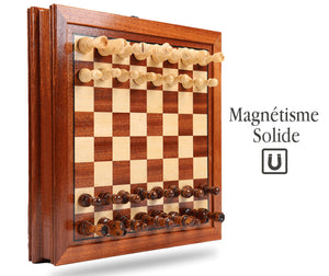 échiquier en bois magnétique aimenté avec pièces d'échecs en bois échiquier original tiroir de rangement