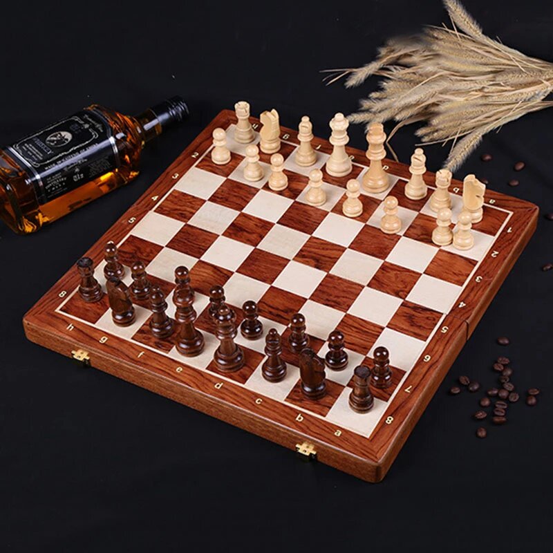 jeu d'échecs en bois et échiquier en bois pliable avec pièces de jeu d'échec en bois jeu echec bois echiquier en bois